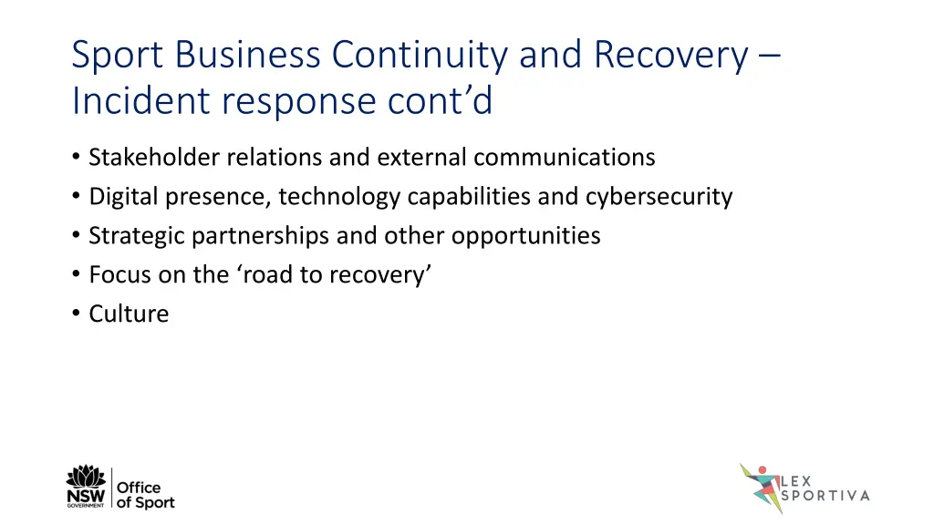 sport business continuity and recovery incident 1