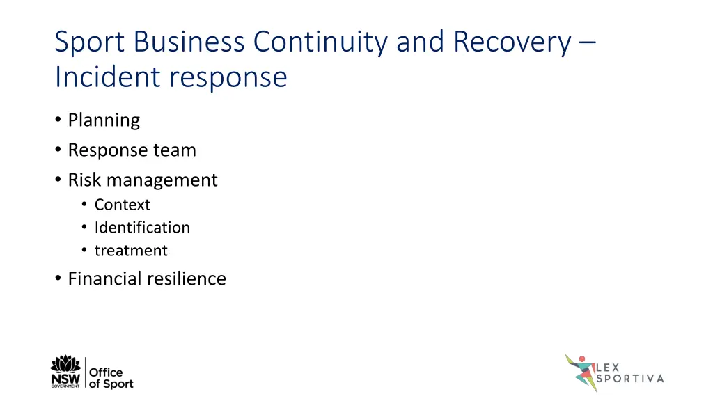 sport business continuity and recovery incident