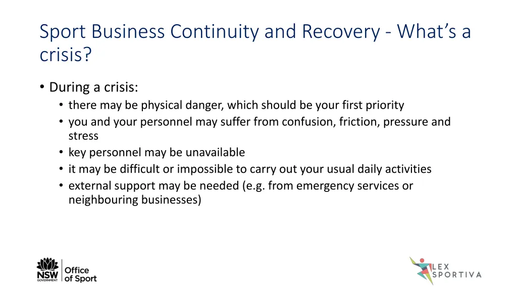 sport business continuity and recovery what