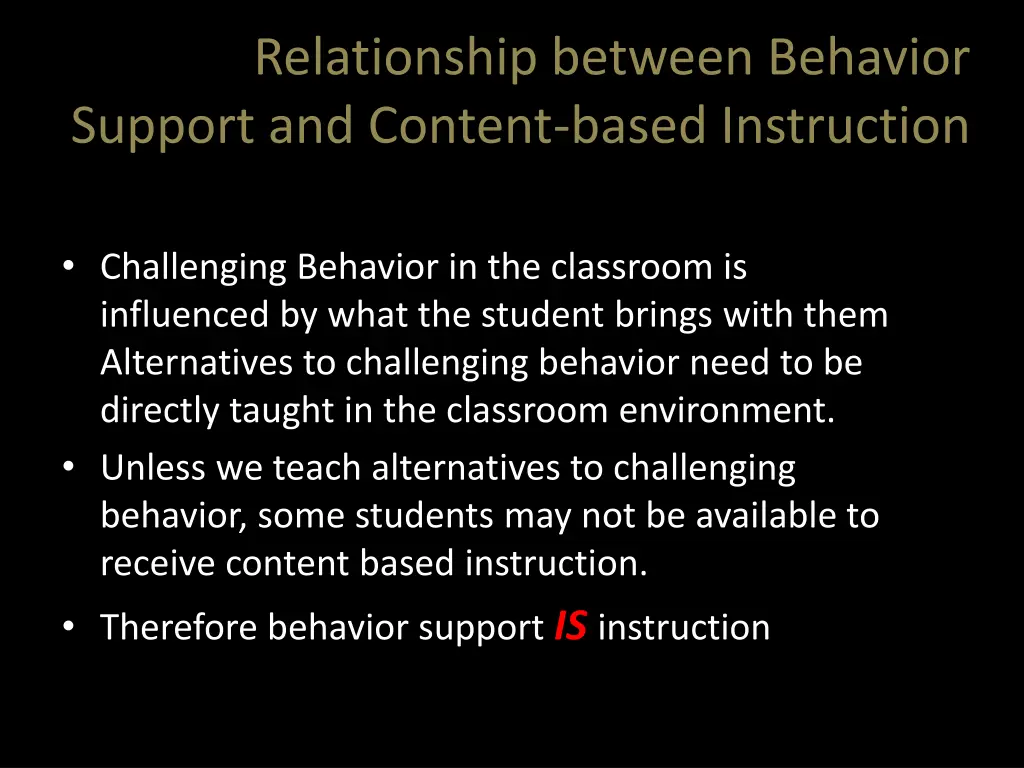 relationship between behavior support and content