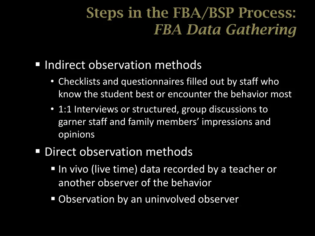 steps in the fba bsp process fba data gathering