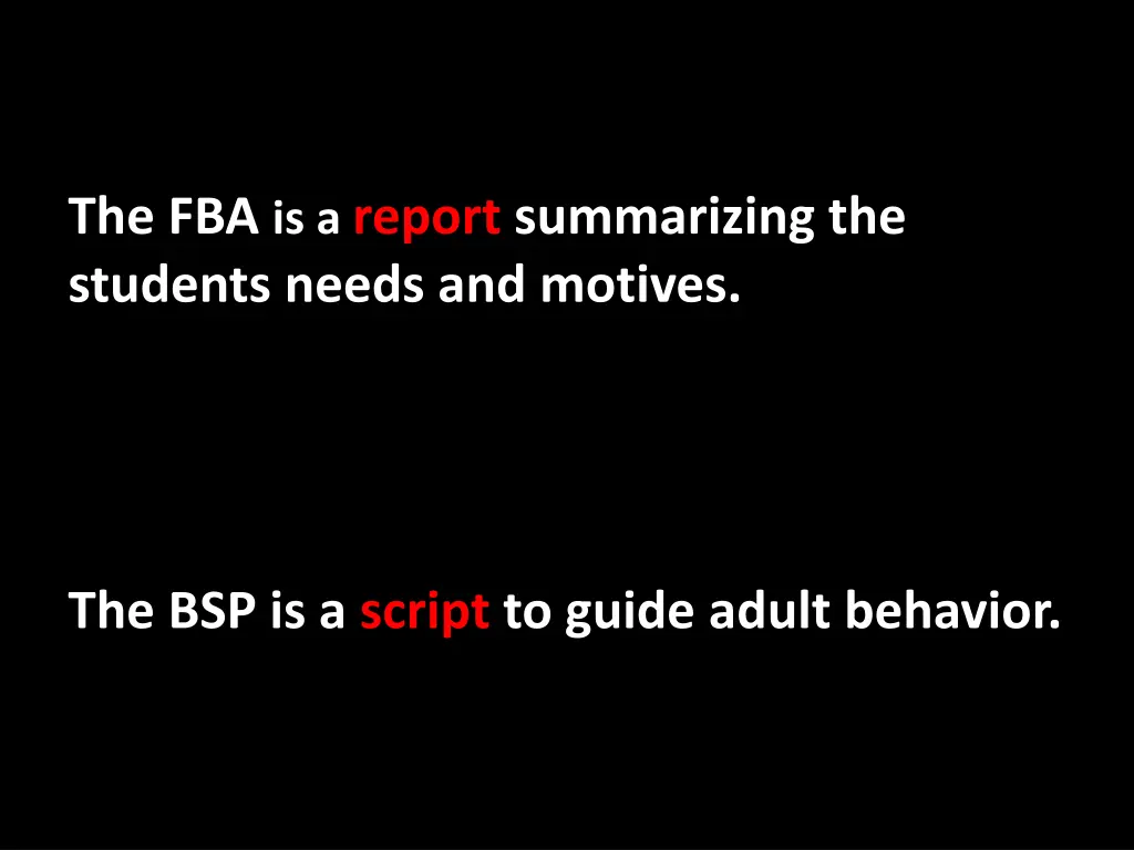 the fba is a report summarizing the students
