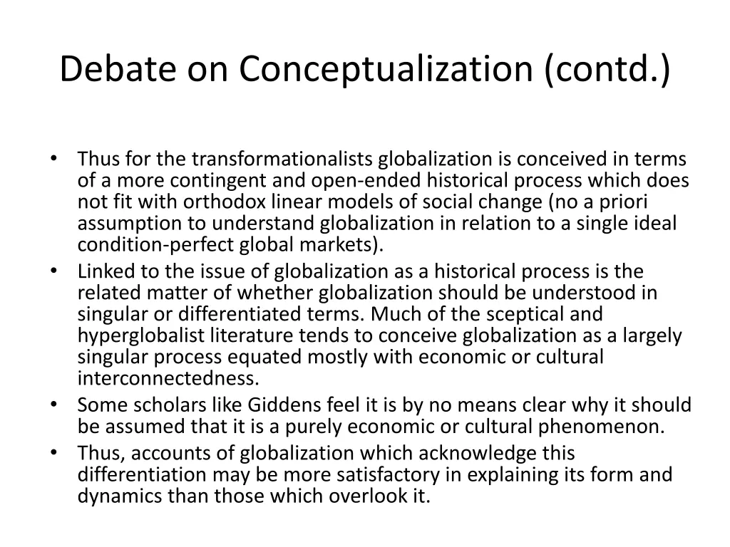 debate on conceptualization contd