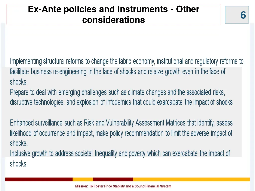 ex ante policies and instruments other
