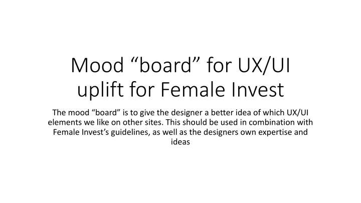 mood board for ux ui uplift for female invest