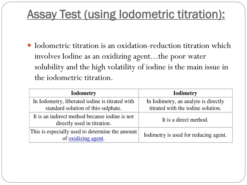 assay test using assay test using iodometric