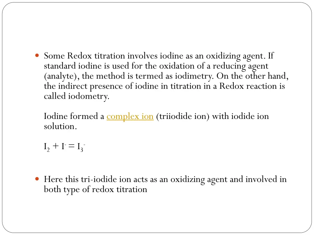 some redox titration involves iodine