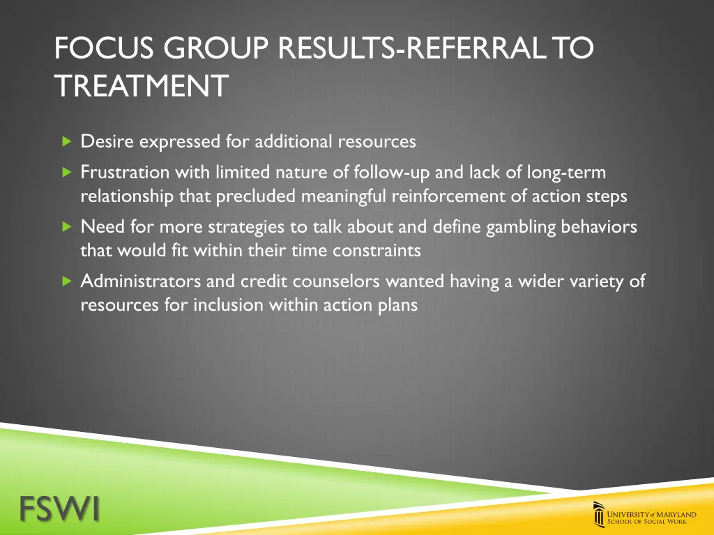 focus group results referral to treatment