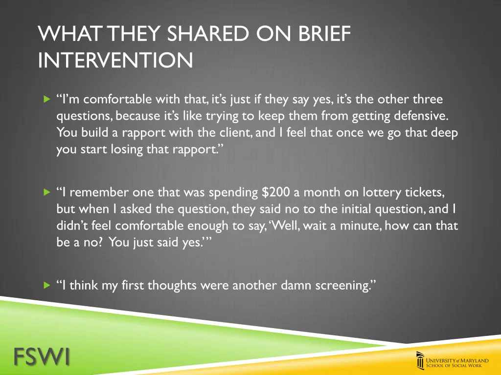 what they shared on brief intervention