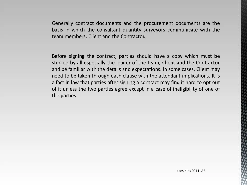 generally contract documents and the procurement