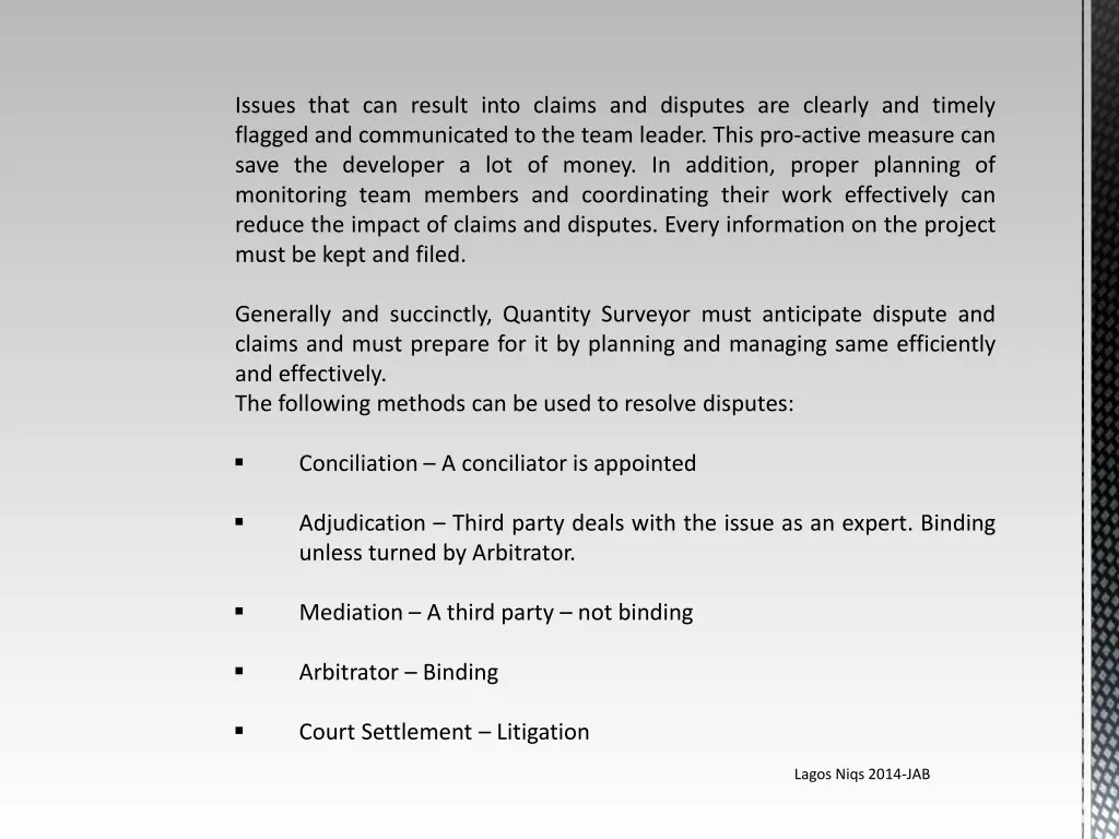 issues that can result into claims and disputes