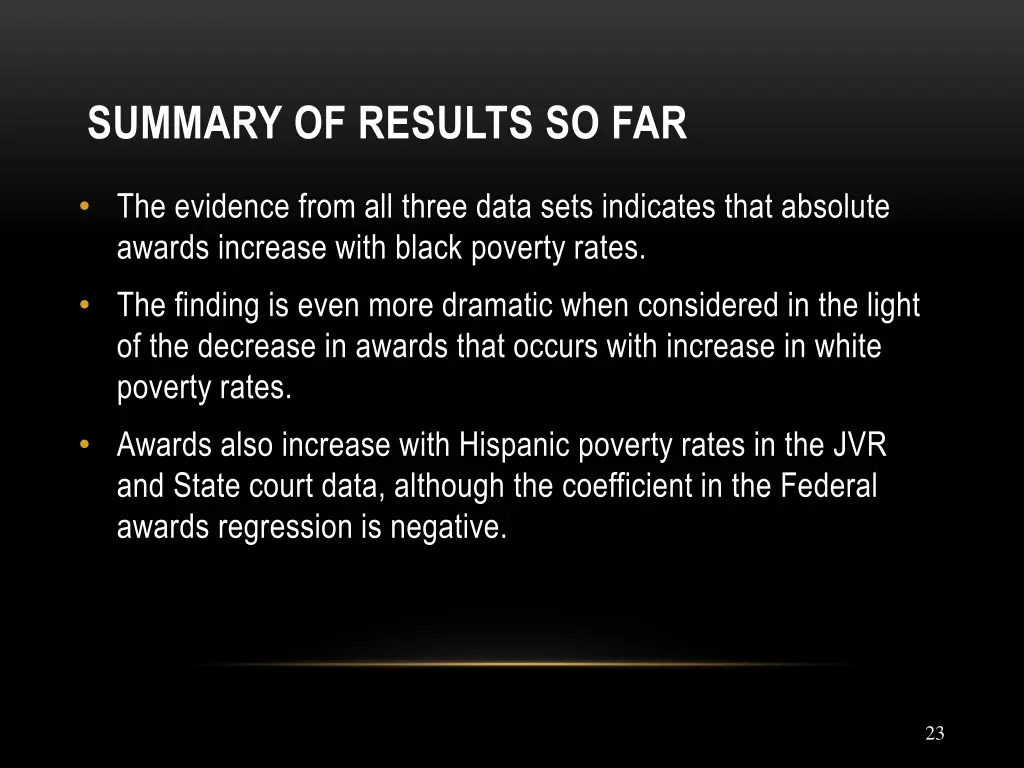 summary of results so far