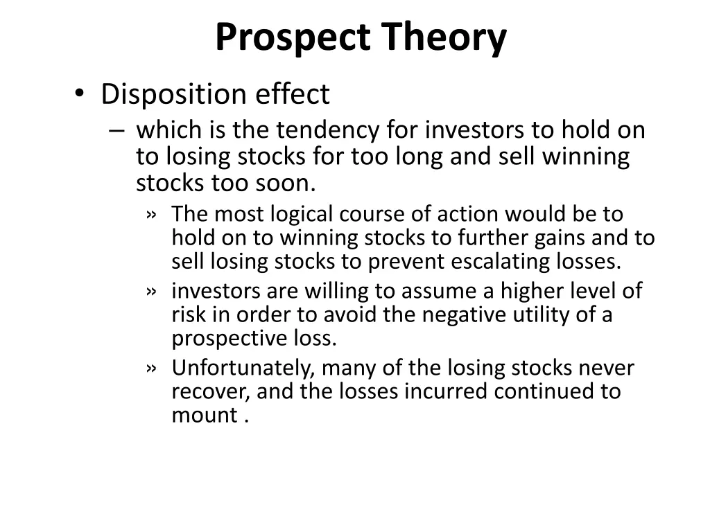 prospect theory disposition effect which