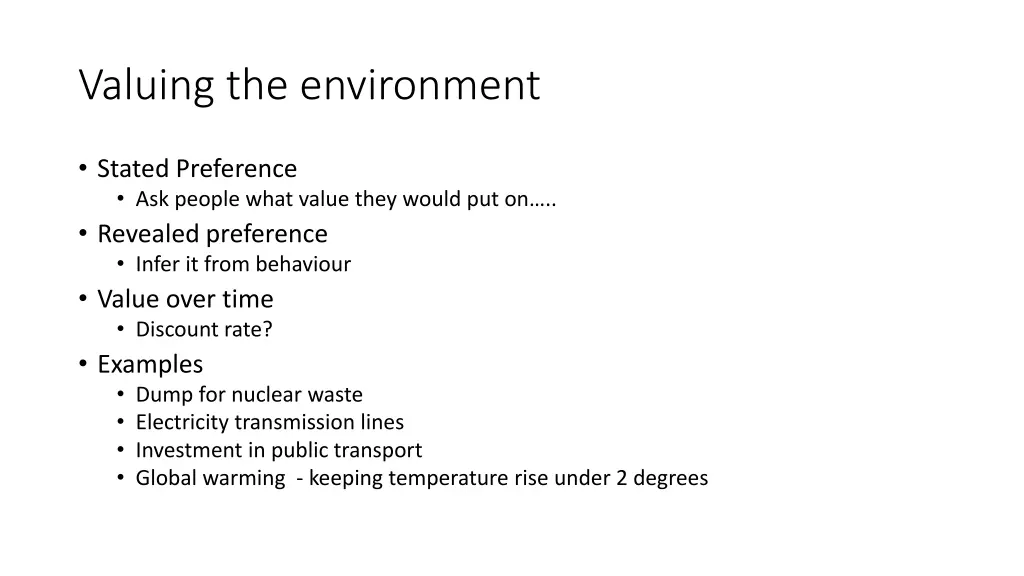 valuing the environment