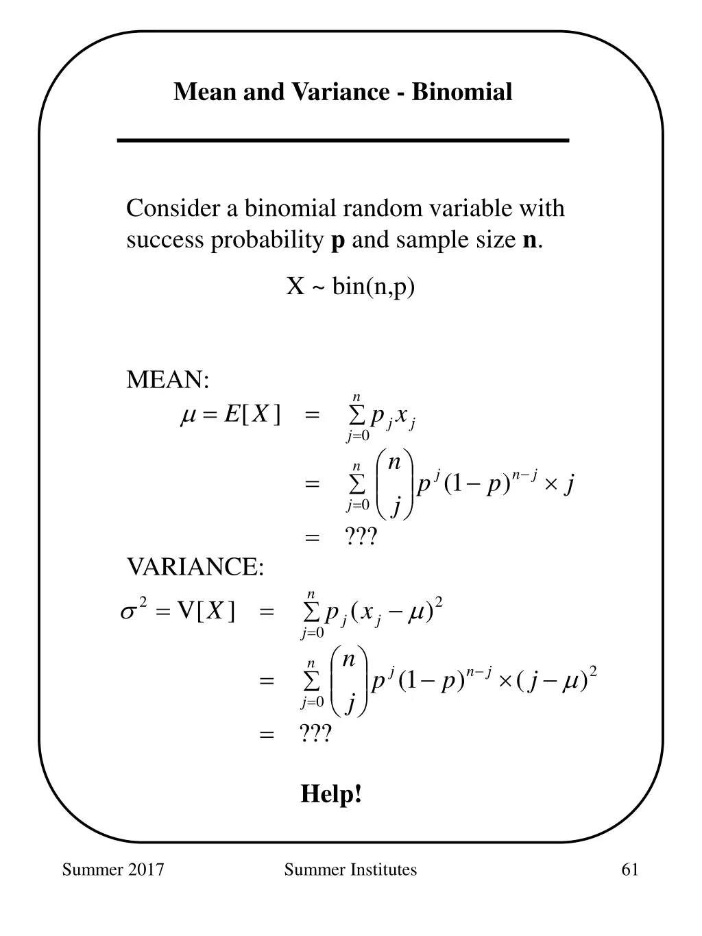 mean and variance binomial