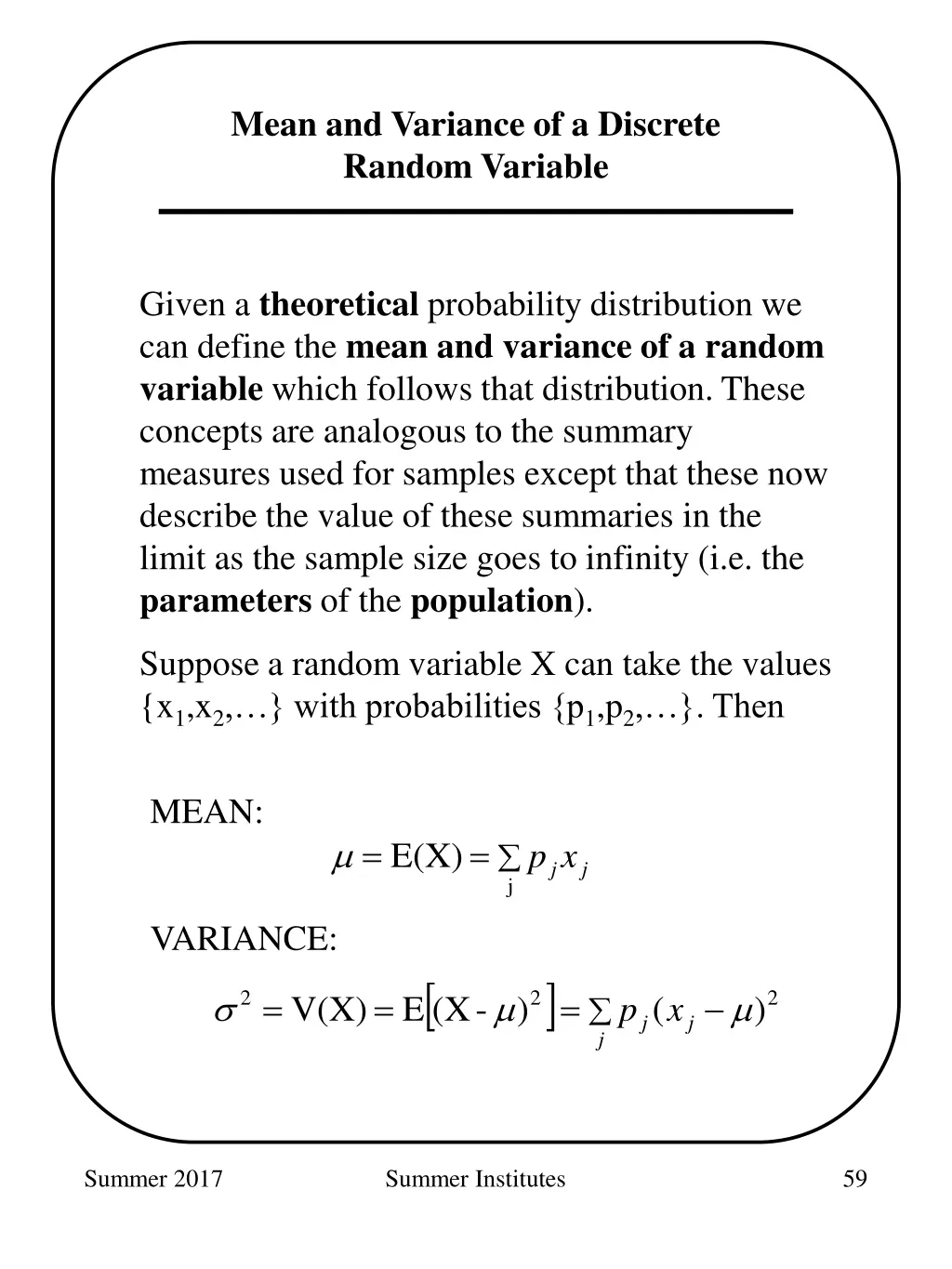 mean and variance of a discrete random variable