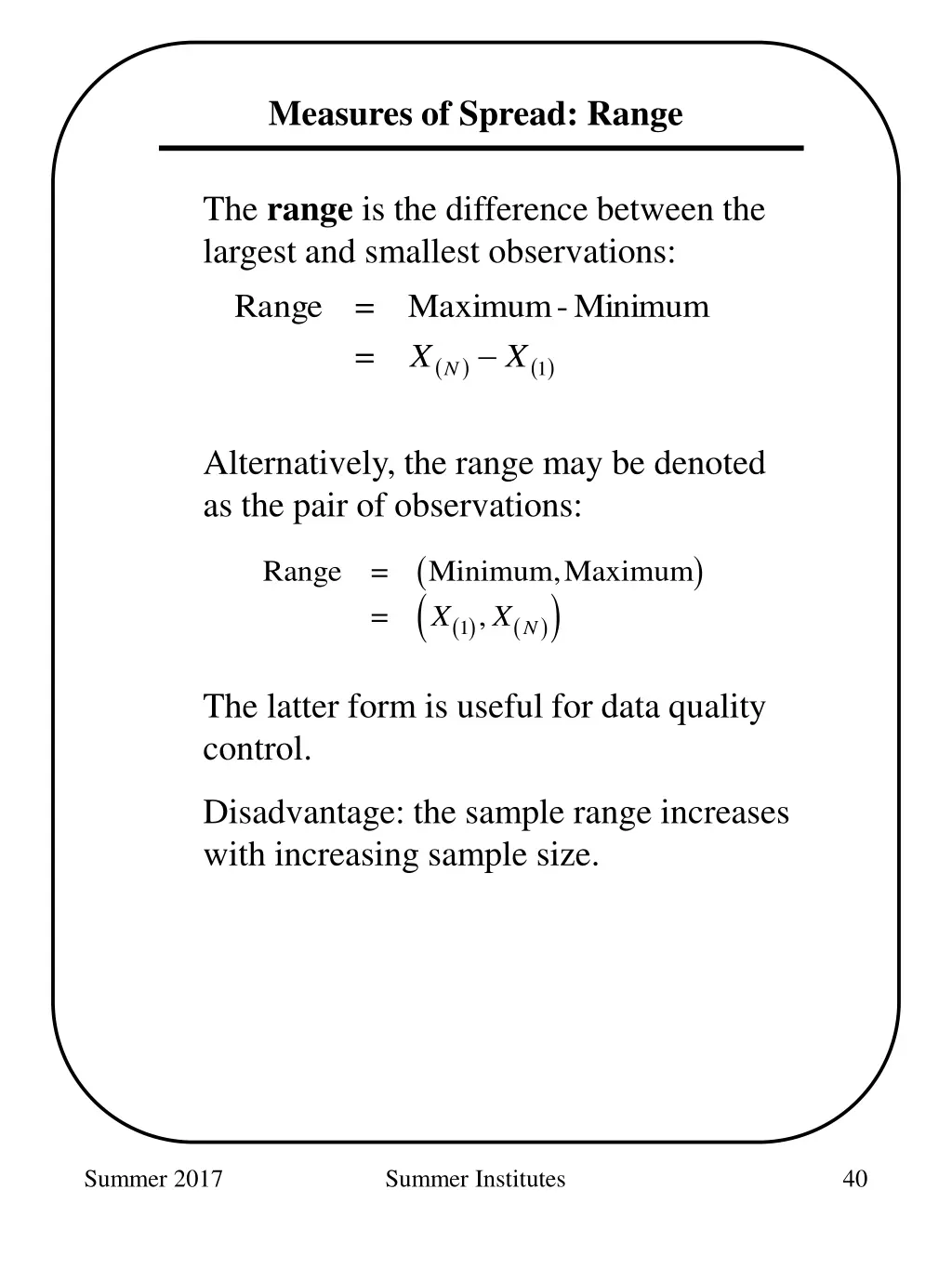measures of spread range