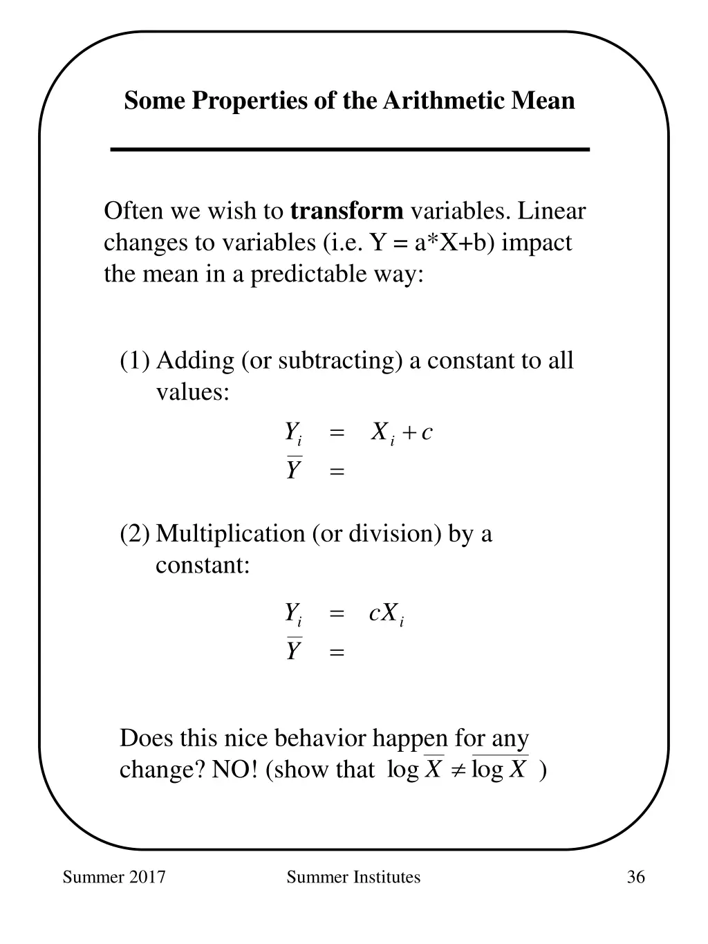 some properties of the arithmetic mean