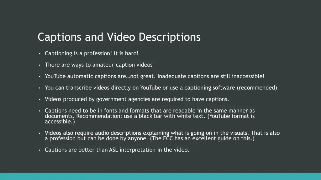 captions and video descriptions