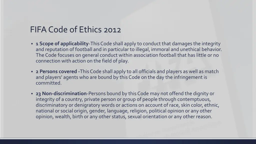 fifa code of ethics 2012