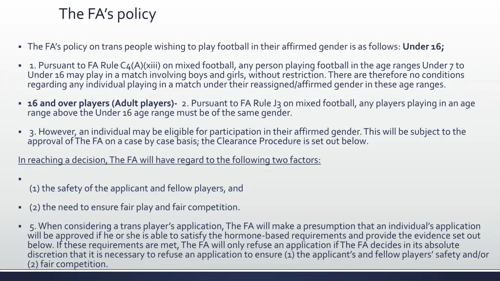 the fa s policy