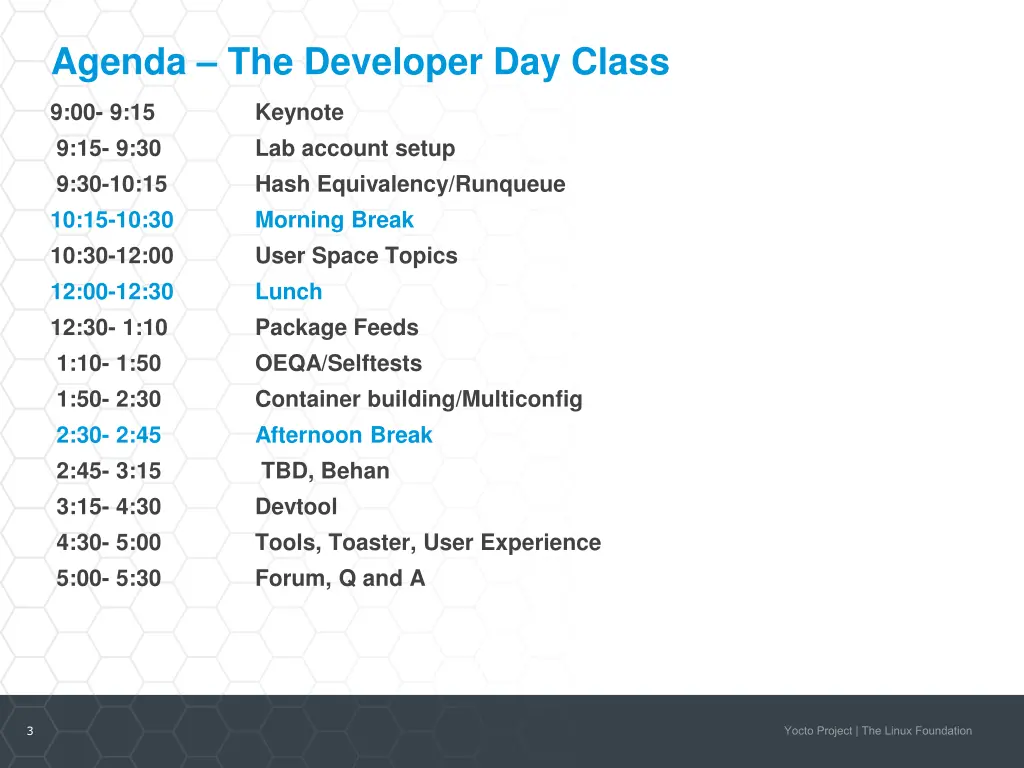 agenda the developer day class