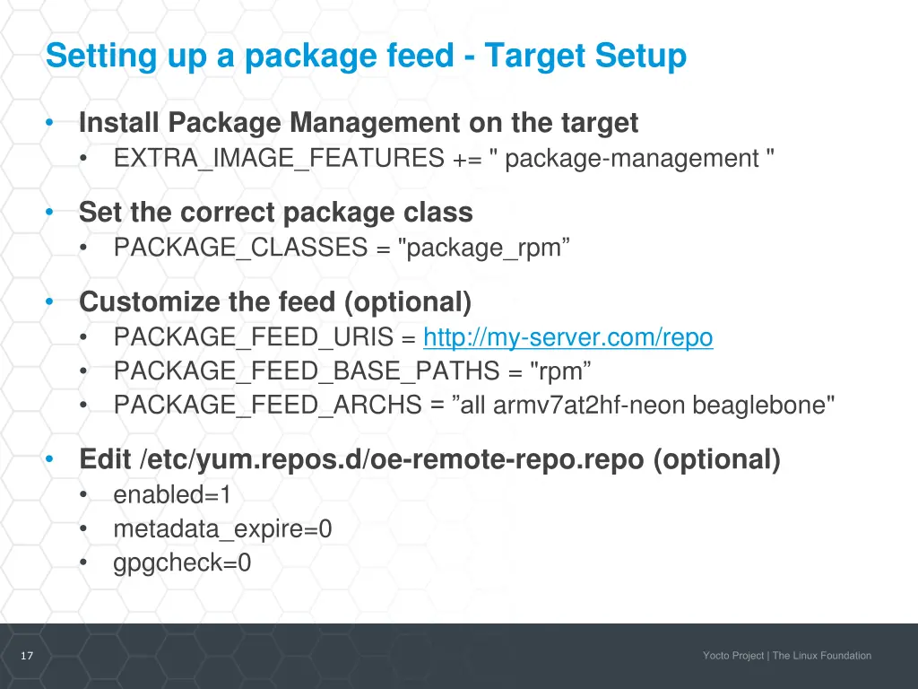 setting up a package feed target setup