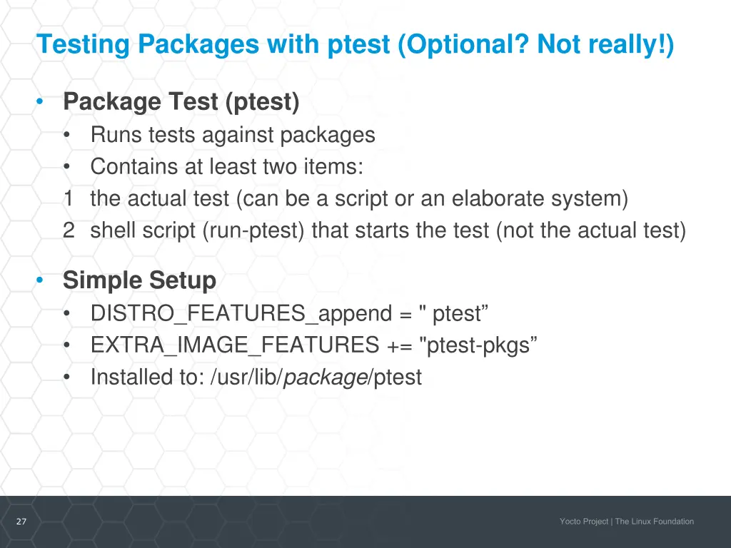 testing packages with ptest optional not really