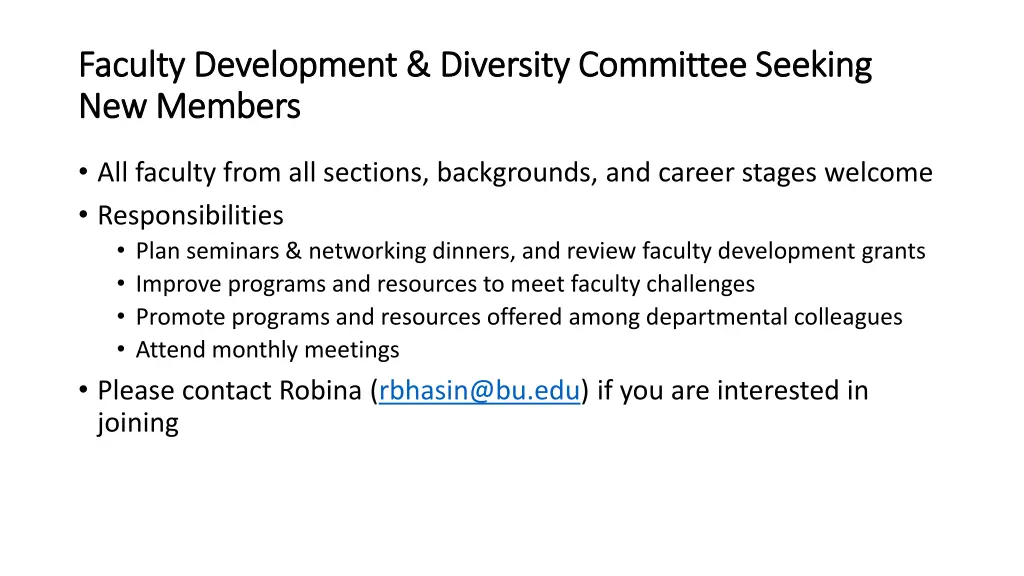 faculty development diversity committee seeking