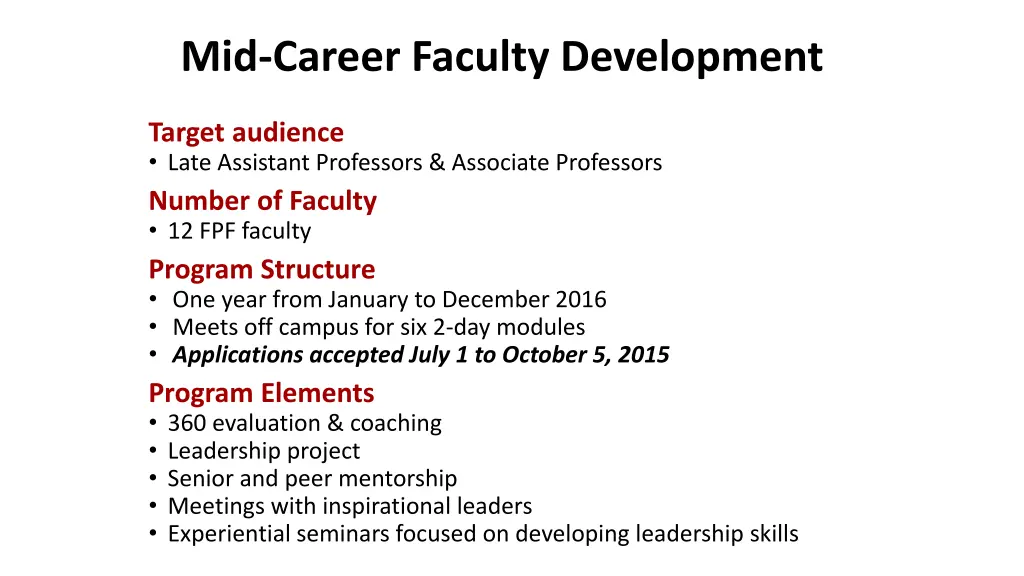 mid career faculty development