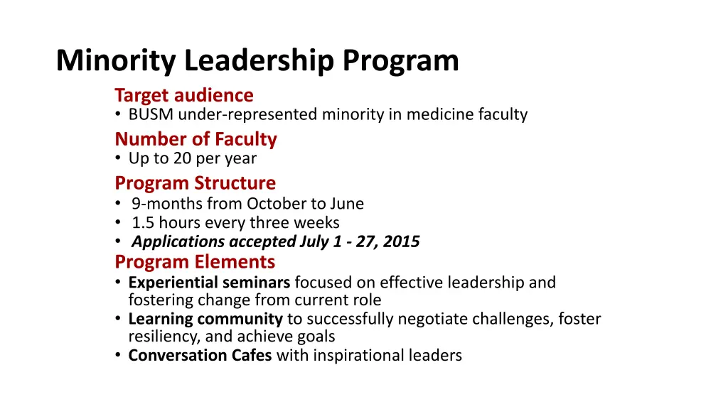 minority leadership program target audience busm