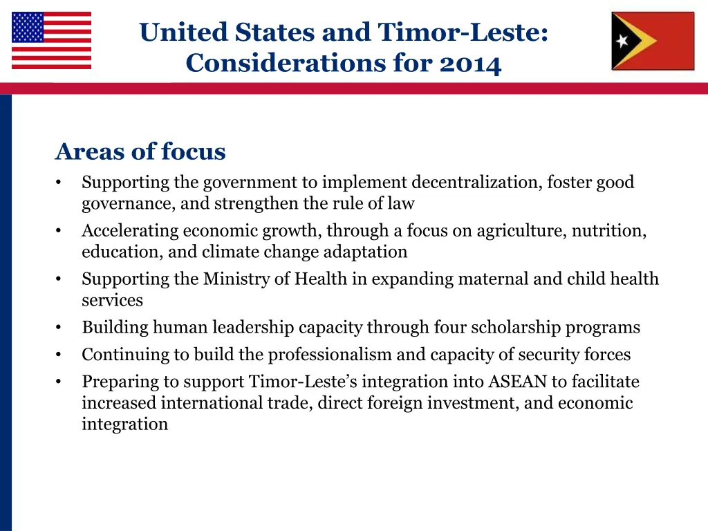 united states and timor leste considerations