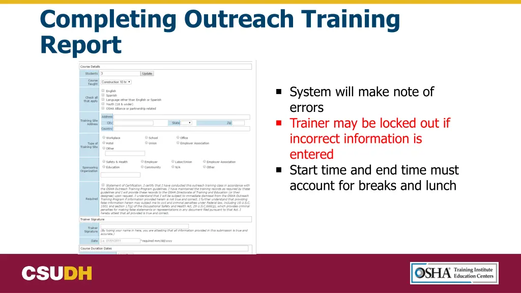 completing outreach training report