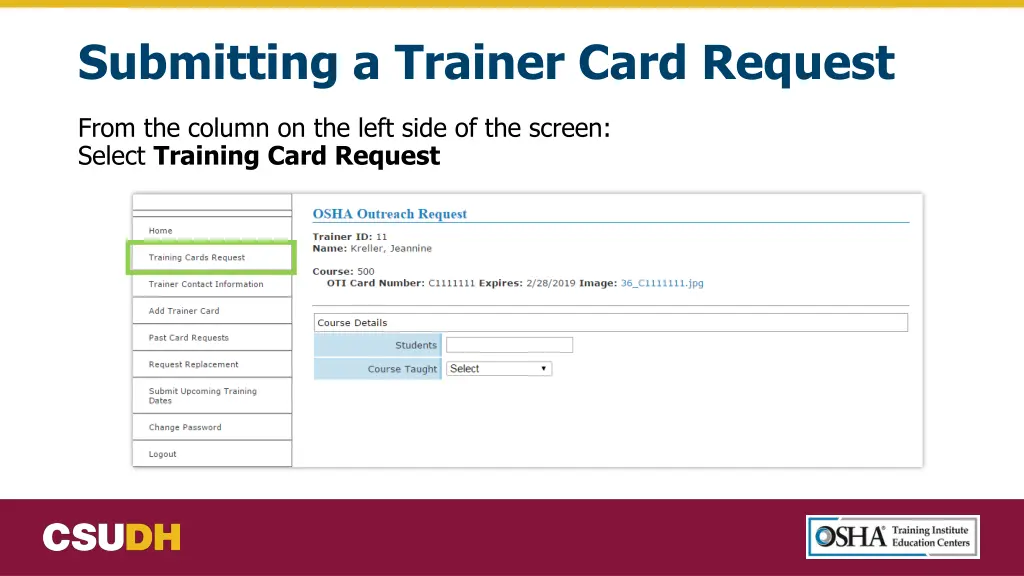 submitting a trainer card request