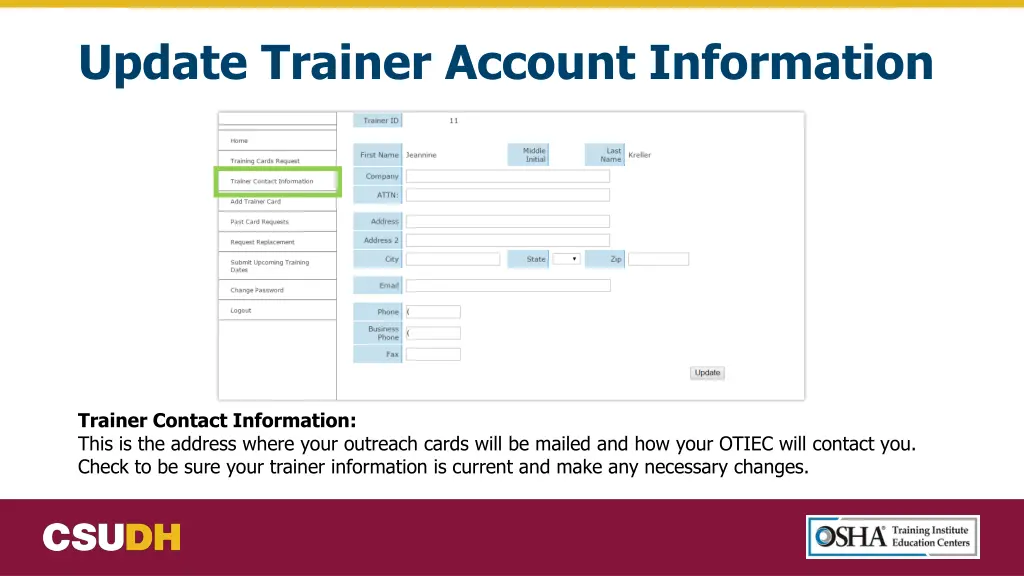 update trainer account information