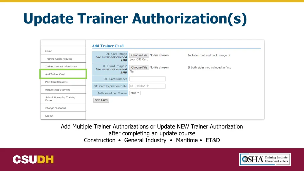 update trainer authorization s