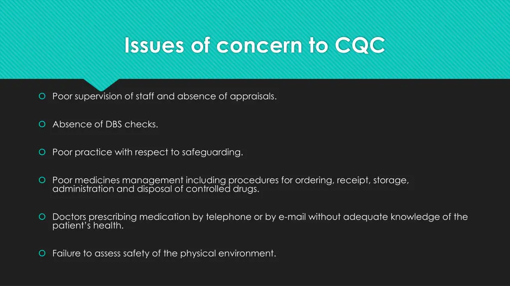 issues of concern to cqc