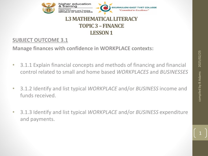 l3 mathematical literacy topic 3 finance lesson 1