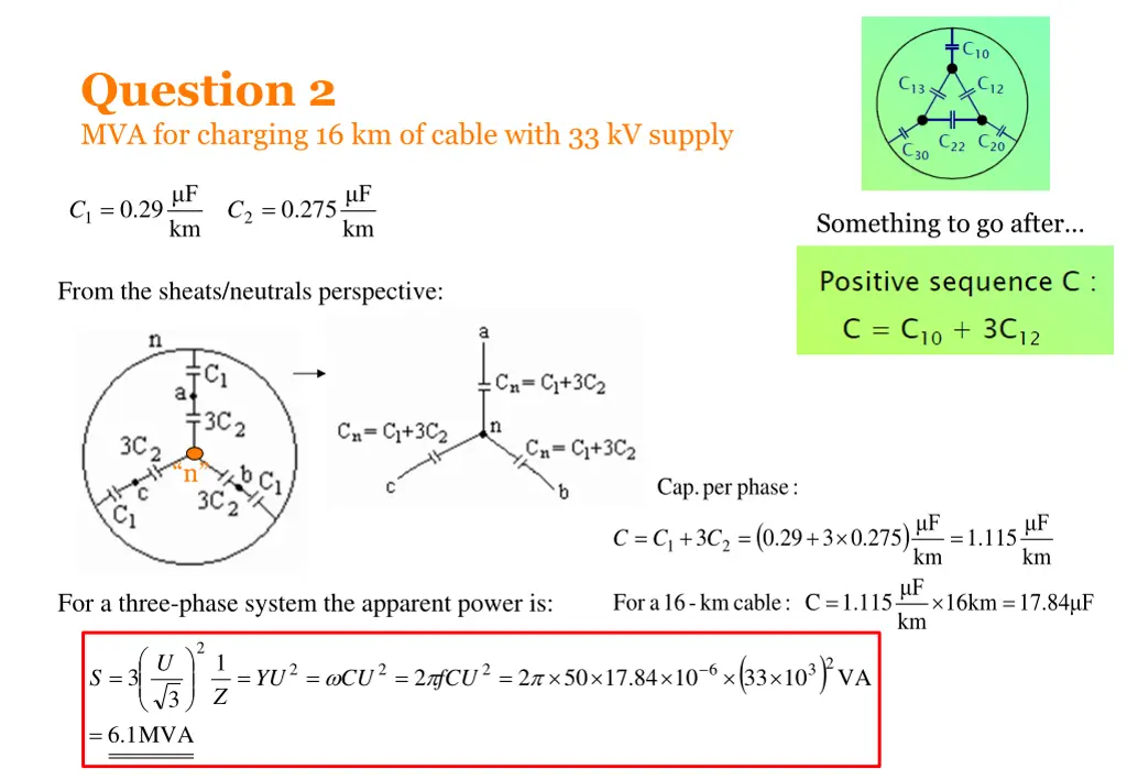 question 2 mva for charging 16 km of cable with 2