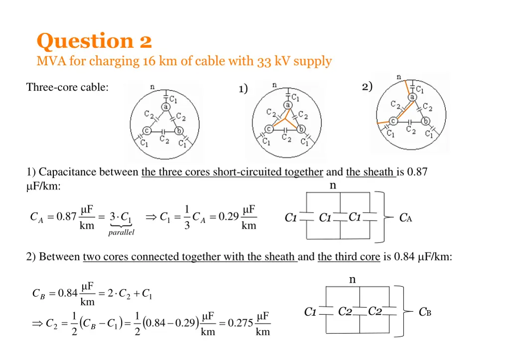 question 2 mva for charging 16 km of cable with