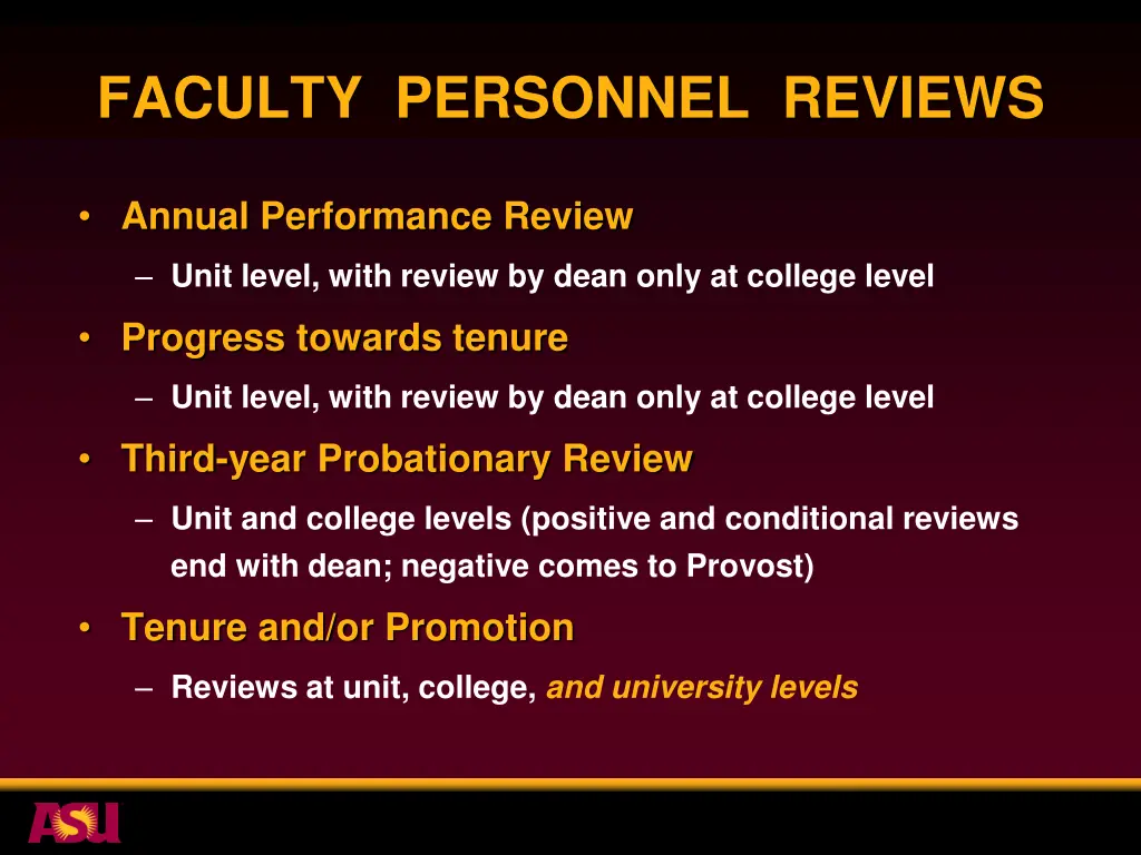 faculty personnel reviews