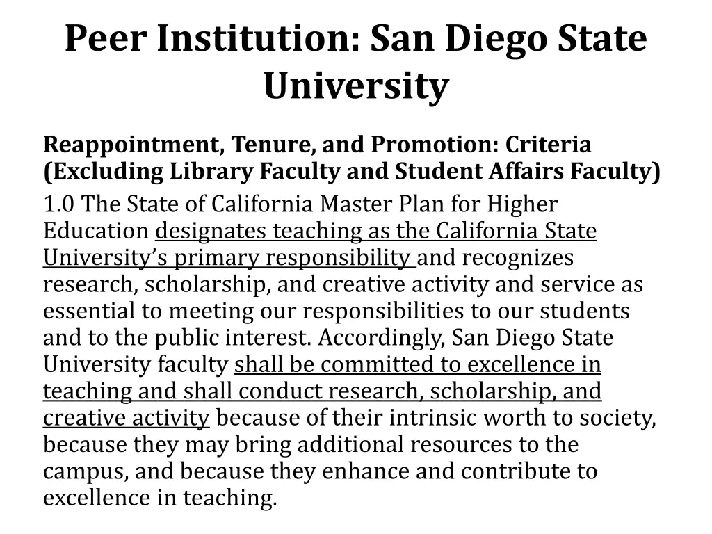 peer institution san diego state university