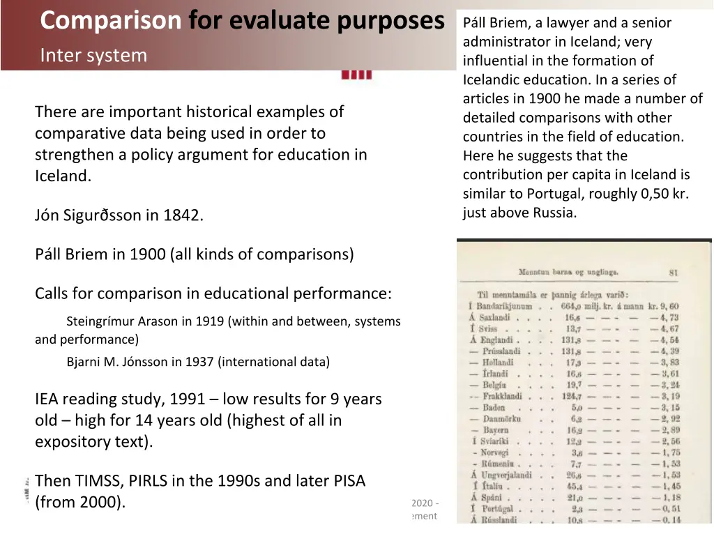 comparison for evaluate purposes inter system