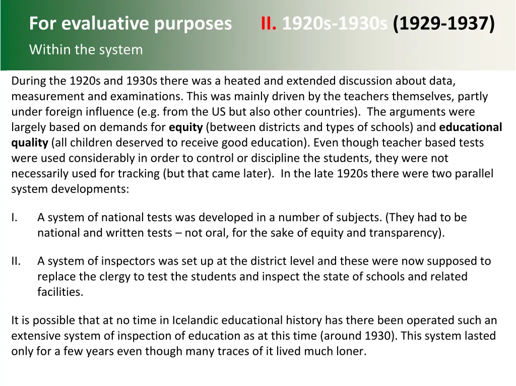 for evaluative purposes ii 1920s 1930s 1929 1937