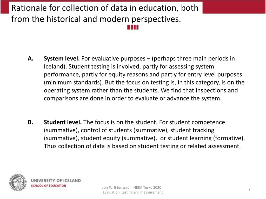 rationale for collection of data in education