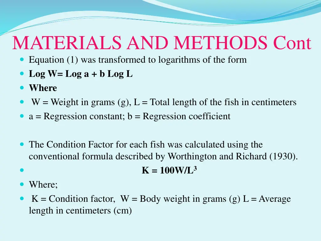 materials and methods cont equation