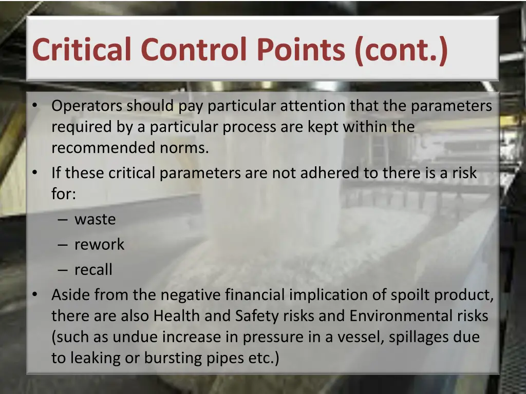 critical control points cont