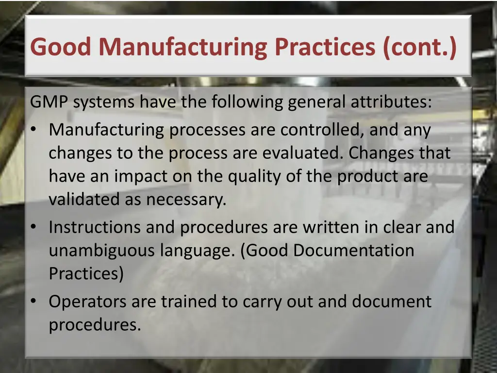 good manufacturing practices cont 1