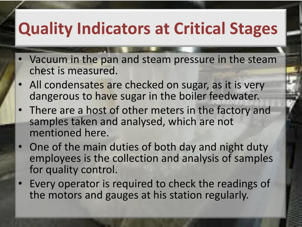 quality indicators at critical stages 2