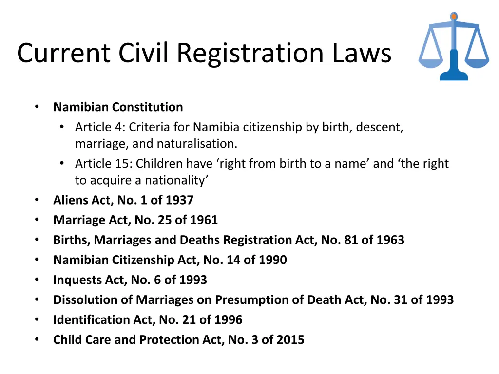 current civil registration laws